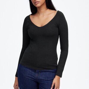 Madewell Jersey V-Neck Long-Sleeve Top Slim Fit Black Size S NWT